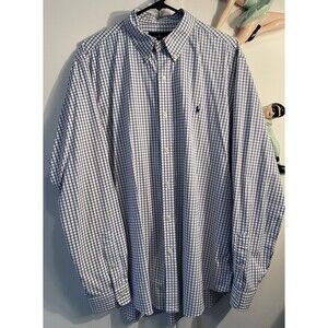 Ralph Lauren Button Up Shirt Men XL Blue White Check Classic Fit Performance